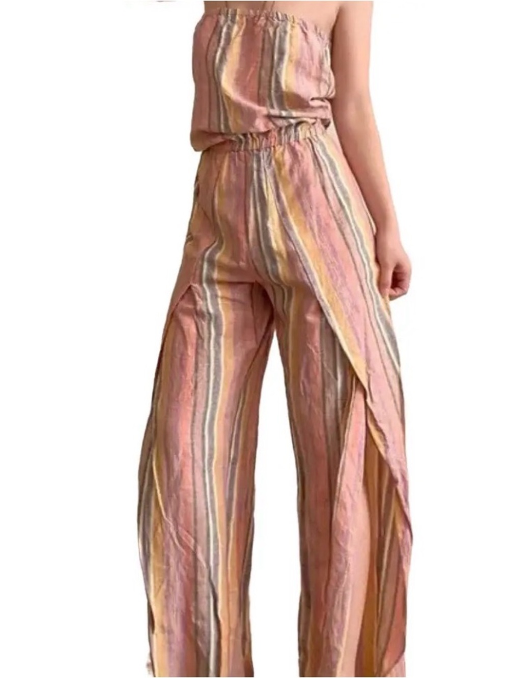 Anthropologie Drew Emerson Strapless Jumpsuit Stripe Linen Size medium